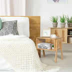 Table de chevet empilable en bambou avec étagère de rangement