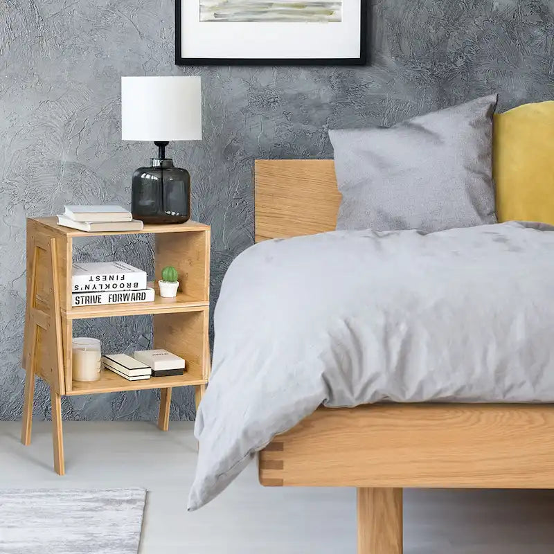 Table de chevet empilable en bambou avec étagère de rangement