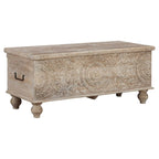 Banc de rangement sculpté médaillon blanc antique
