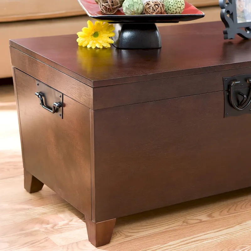 Table basse coffre espresso en bois de transition