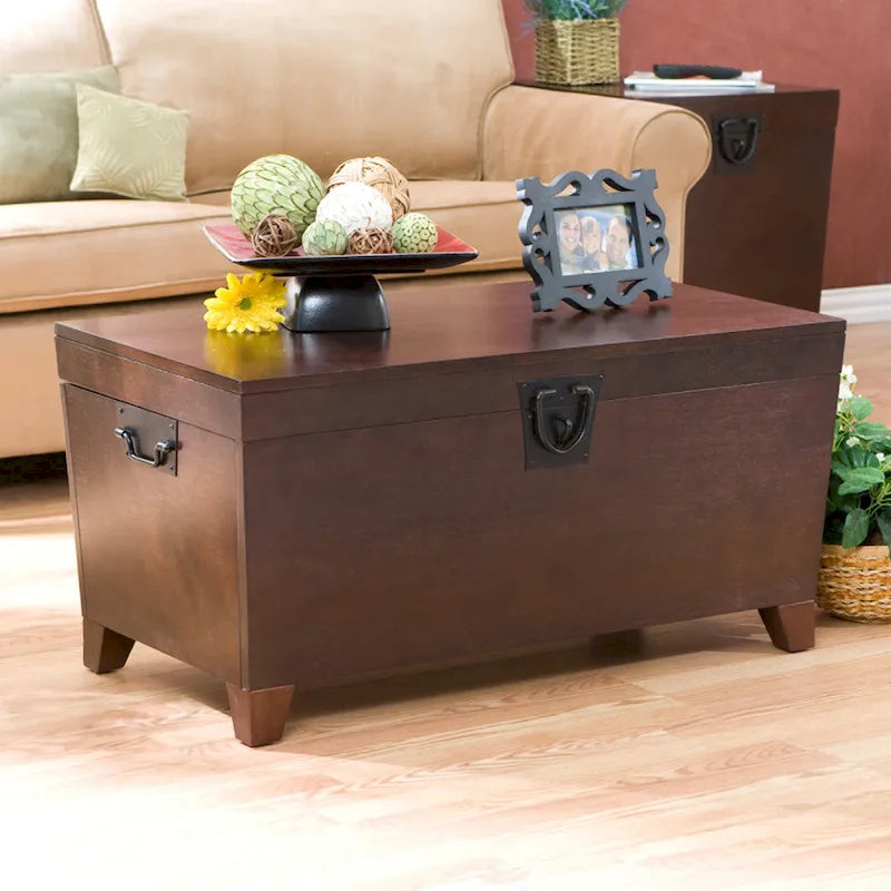 Table basse coffre espresso en bois de transition