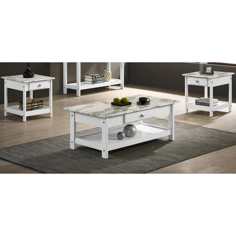 Table basse et table d'appoint en hévéa de style transitoire avec tiroir