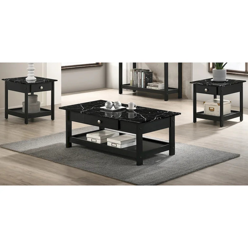 Table basse et table d'appoint en hévéa de style transitoire avec tiroir