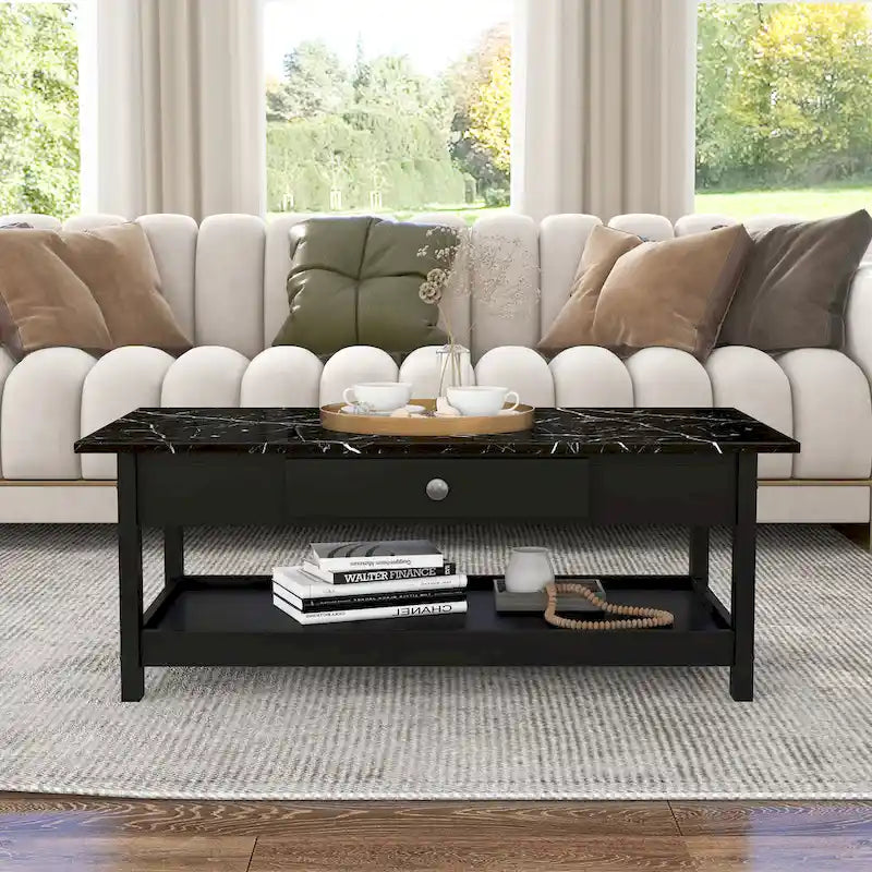 Table basse et table d'appoint en hévéa de style transitoire avec tiroir