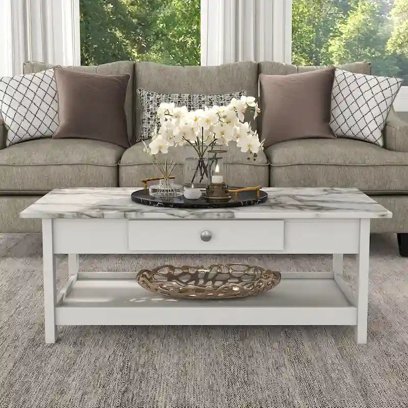 Table basse et table d'appoint en hévéa de style transitoire avec tiroir