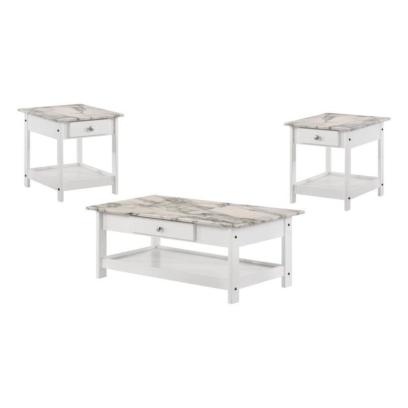 Table basse et table d'appoint en hévéa de style transitoire avec tiroir