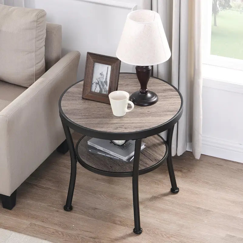 Table d'appoint ronde rustique avec rangement