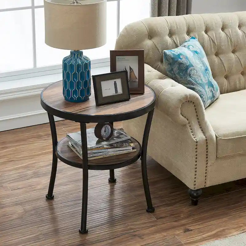 Table d'appoint ronde rustique avec rangement