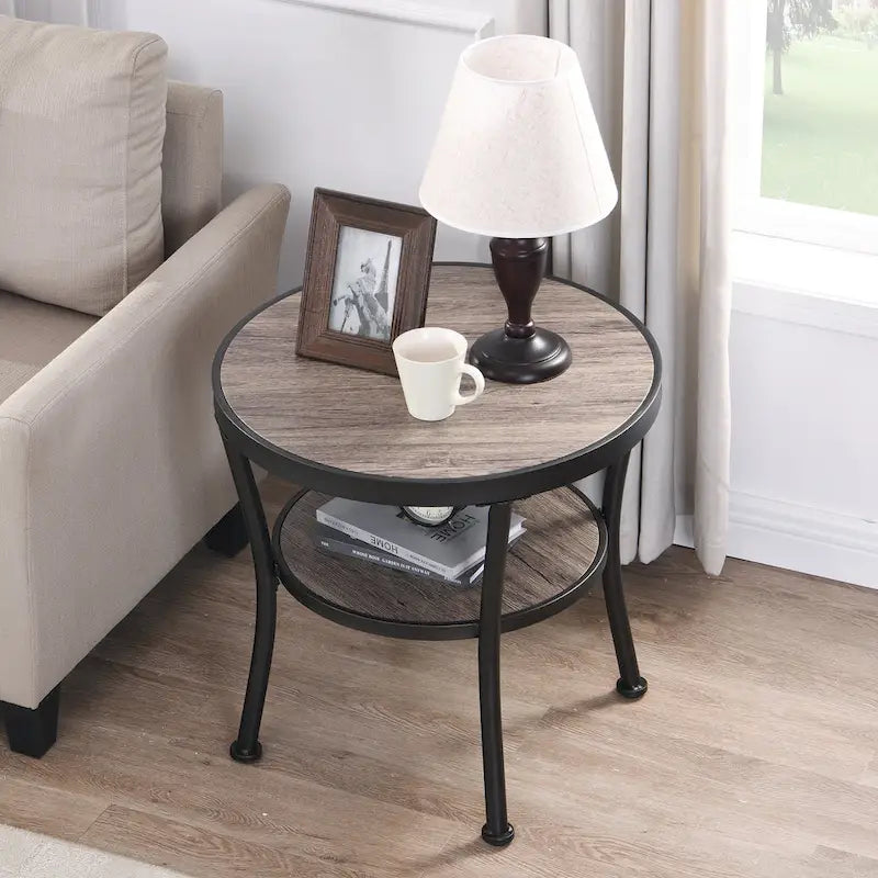 Table d'appoint ronde rustique avec rangement