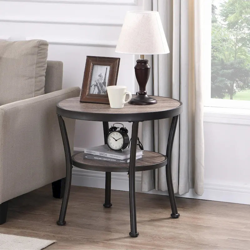 Table d'appoint ronde rustique avec rangement