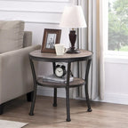 Table d'appoint ronde rustique avec rangement