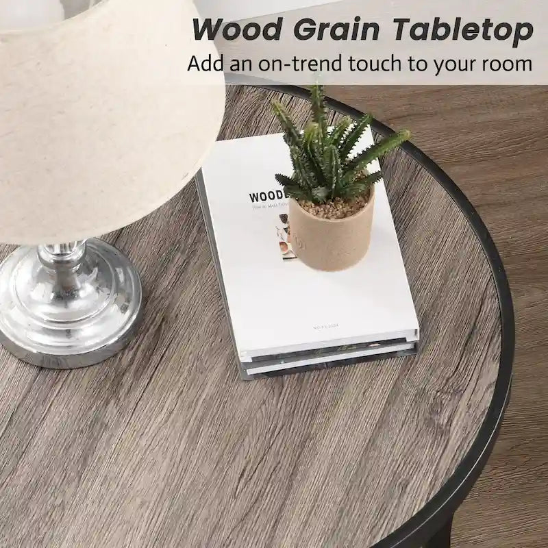 Table d'appoint ronde rustique avec rangement
