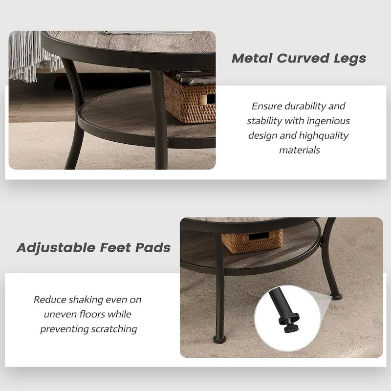Table d'appoint ronde rustique avec rangement