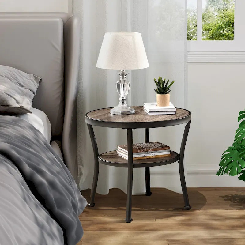 Table d'appoint ronde rustique avec rangement