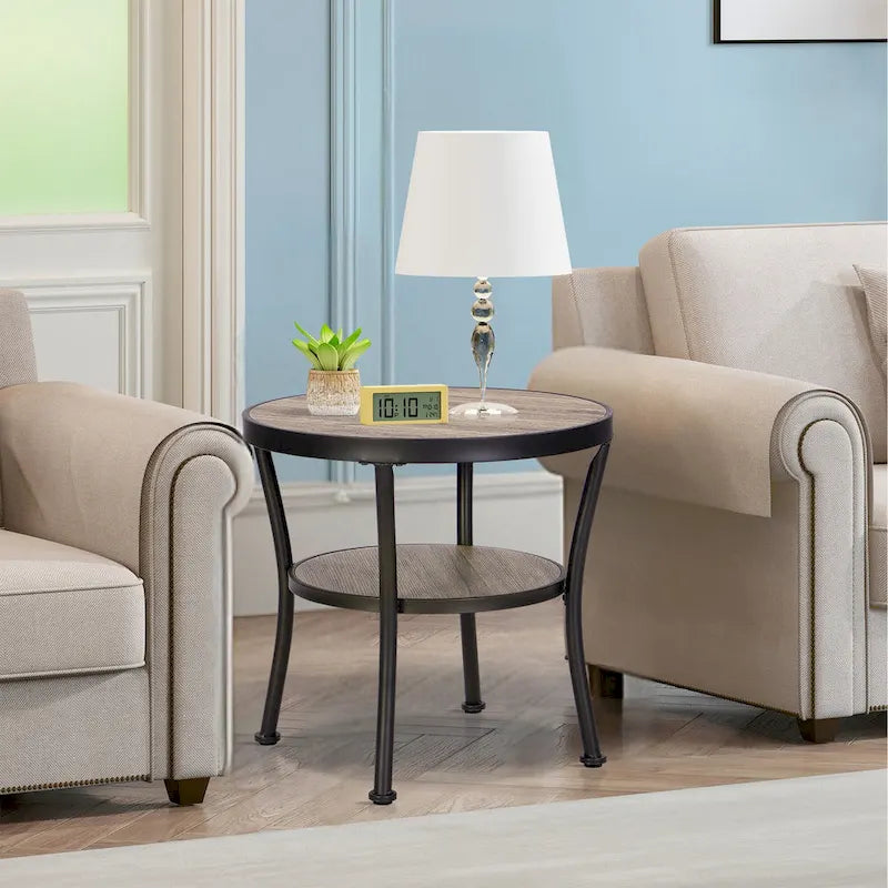 Table d'appoint ronde rustique avec rangement