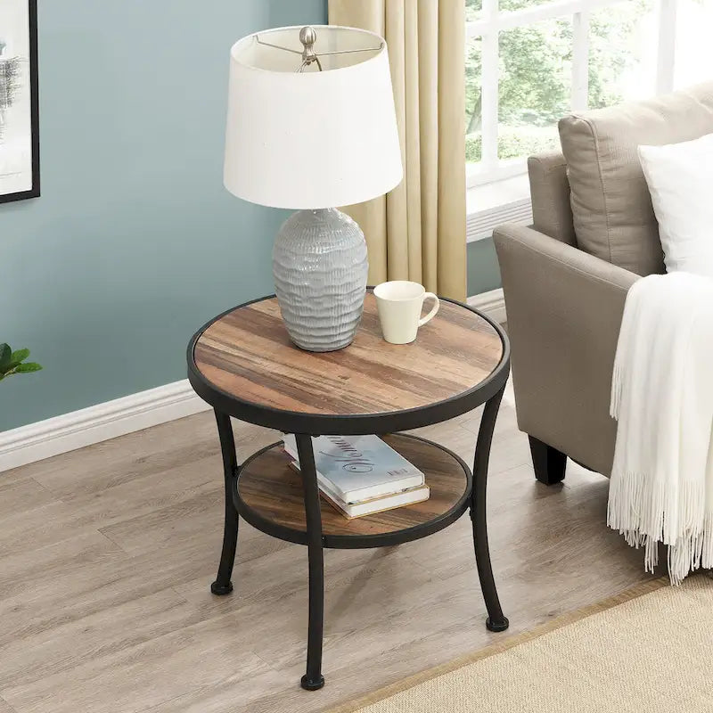 Table d'appoint ronde rustique avec rangement