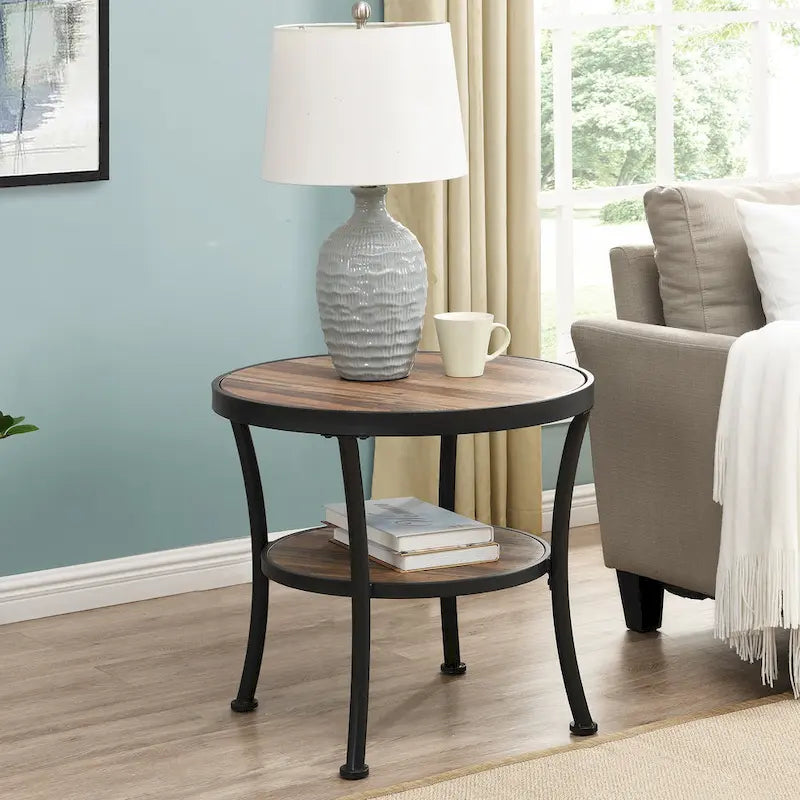 Table d'appoint ronde rustique avec rangement