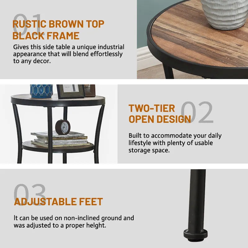 Table d'appoint ronde rustique avec rangement