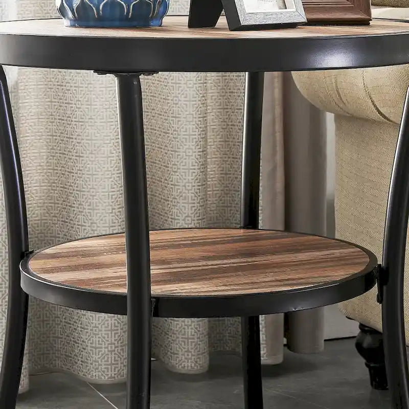 Table d'appoint ronde rustique avec rangement