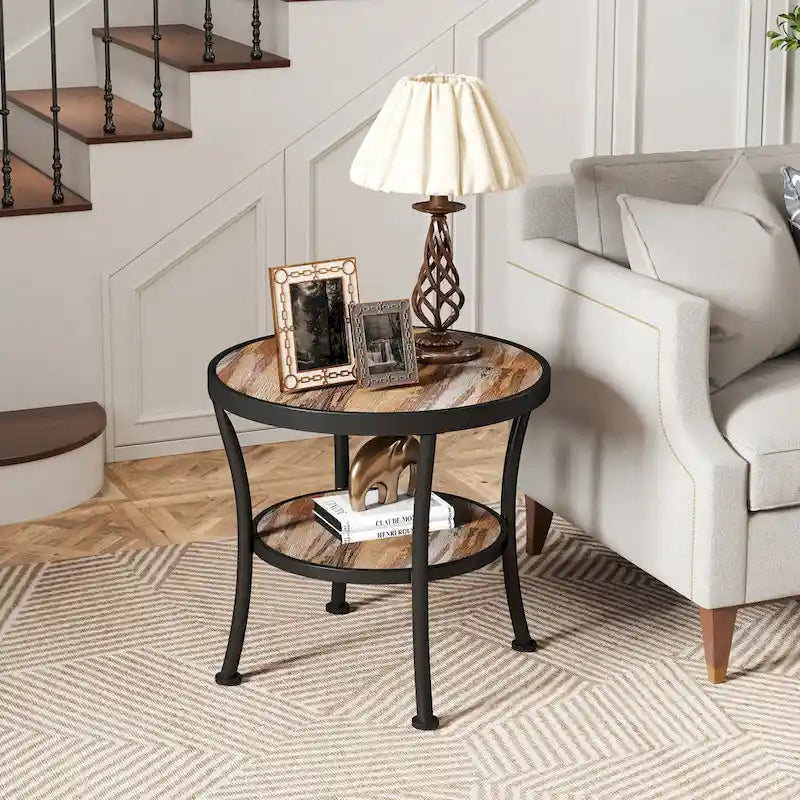 Table d'appoint ronde rustique avec rangement
