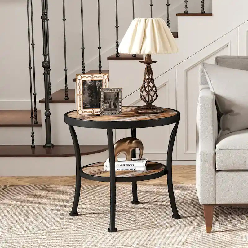 Table d'appoint ronde rustique avec rangement