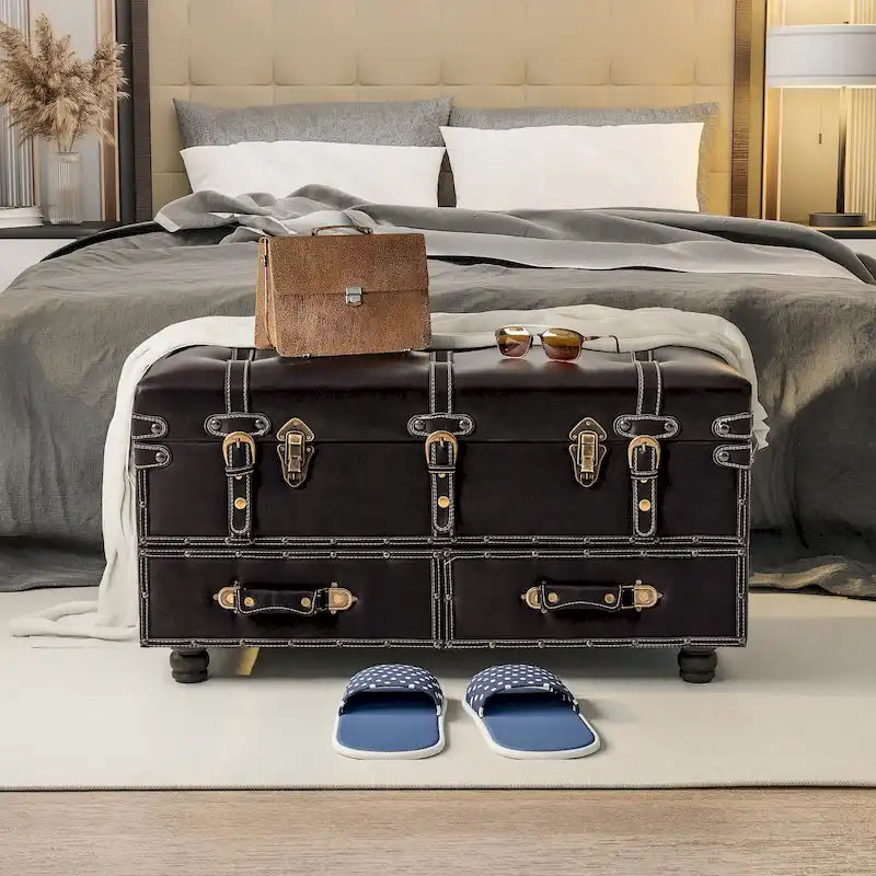 Banc de rangement ottoman vintage avec fermeture à loquet