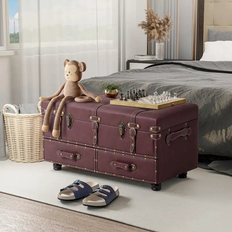 Banc de rangement ottoman vintage avec fermeture à loquet