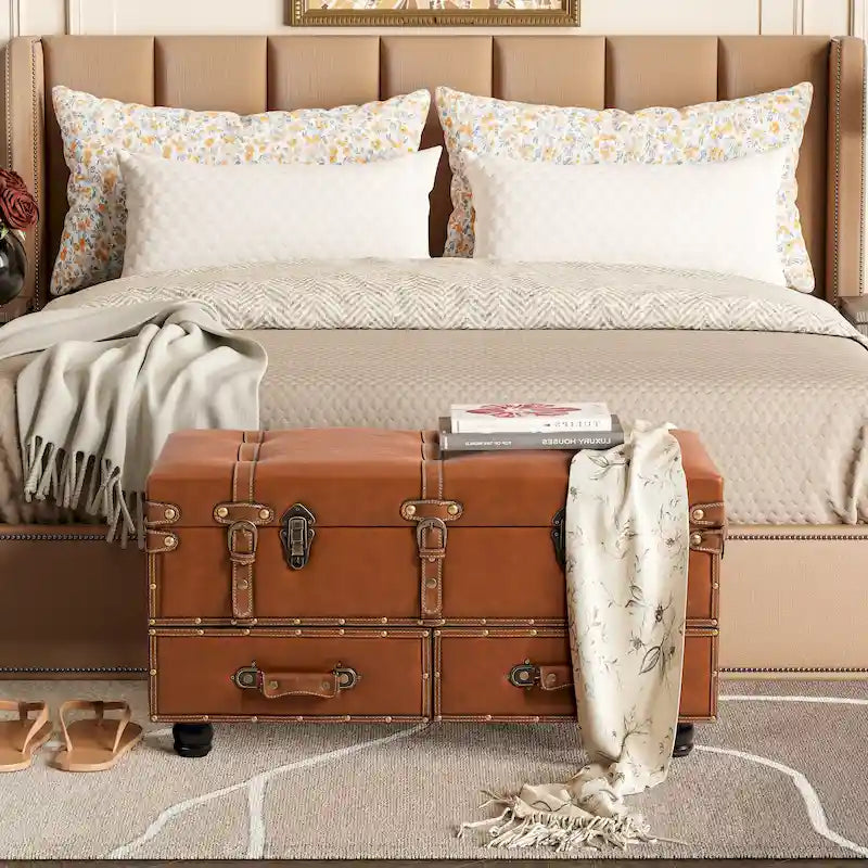 Banc de rangement ottoman vintage avec fermeture à loquet