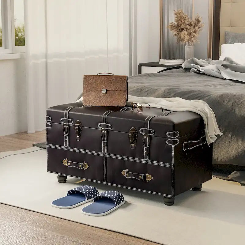 Banc de rangement ottoman vintage avec fermeture à loquet