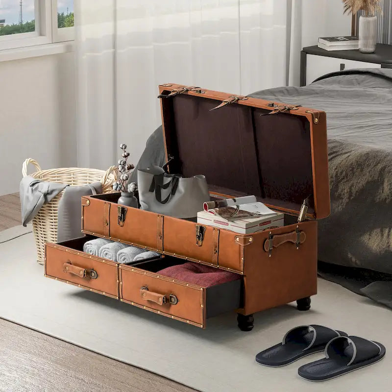 Banc de rangement ottoman vintage avec fermeture à loquet
