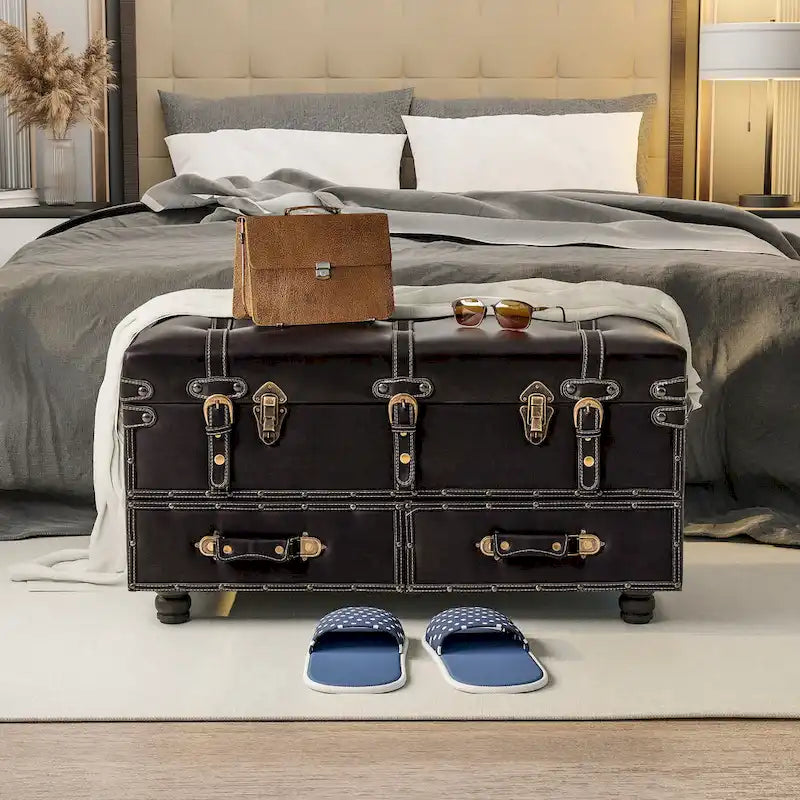 Banc de rangement ottoman vintage avec fermeture à loquet