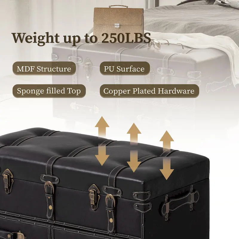 Banc de rangement ottoman vintage avec fermeture à loquet