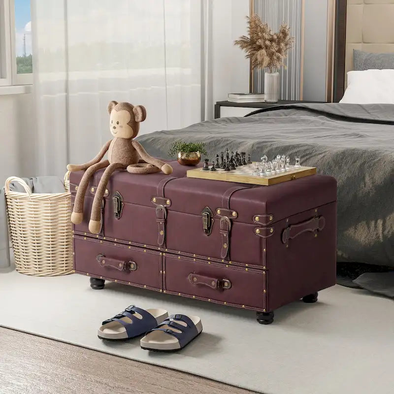 Banc de rangement ottoman vintage avec fermeture à loquet