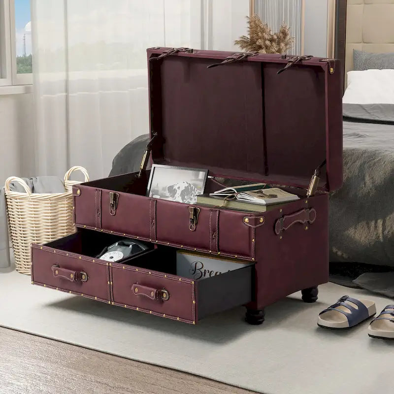 Banc de rangement ottoman vintage avec fermeture à loquet