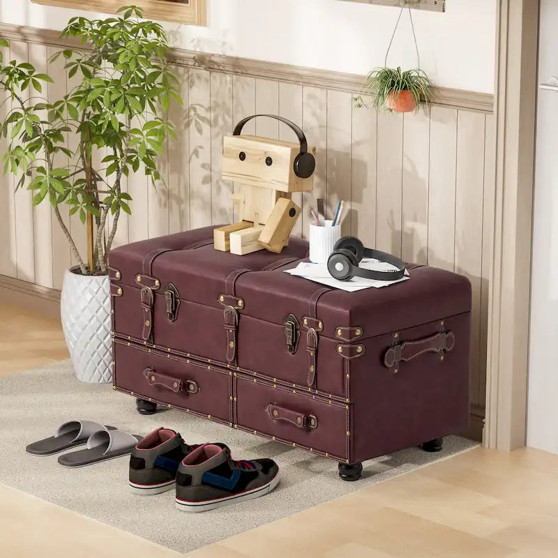 Banc de rangement ottoman vintage avec fermeture à loquet