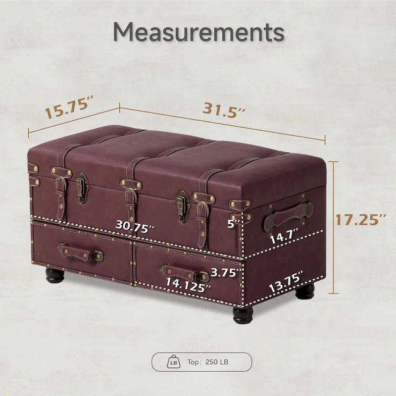 Banc de rangement ottoman vintage avec fermeture à loquet