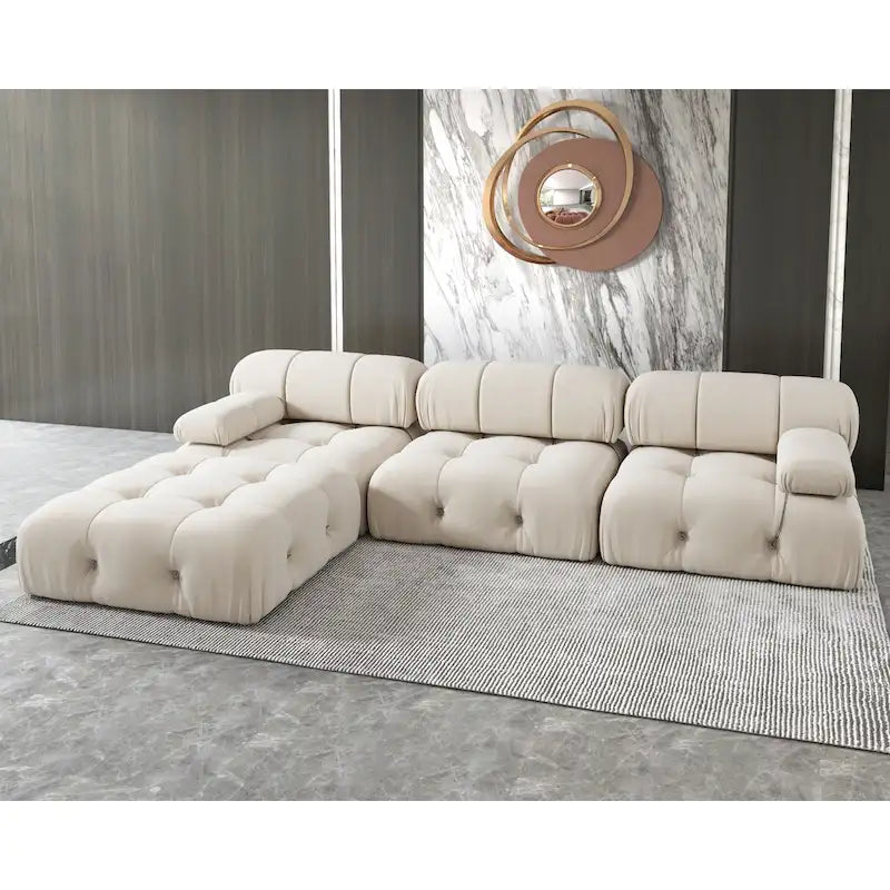 Canapé modulable 5 places en velours – Design capitonné, plusieurs coloris