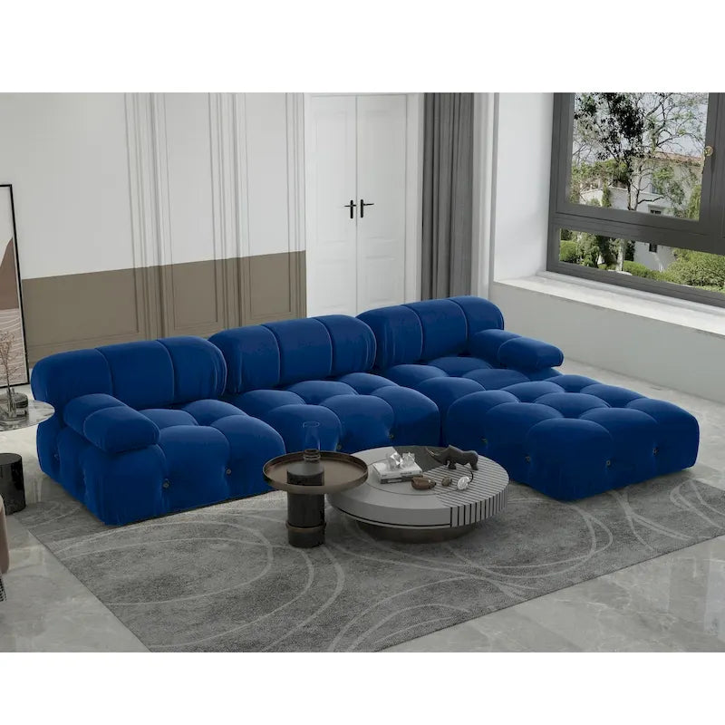 Canapé modulable 5 places en velours – Design capitonné, plusieurs coloris