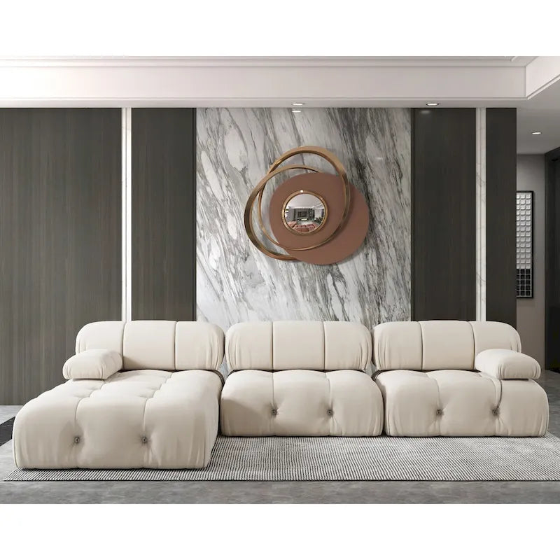 Canapé modulable 5 places en velours – Design capitonné, plusieurs coloris