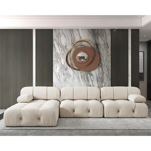 Canapé modulable 5 places en velours – Design capitonné, plusieurs coloris