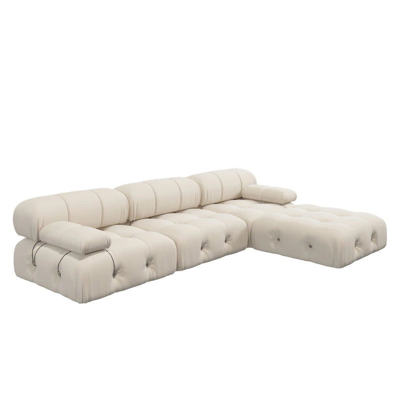 Canapé modulable 5 places en velours – Design capitonné, plusieurs coloris