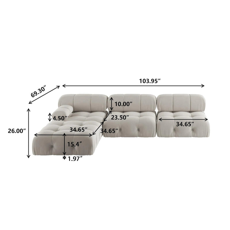 Canapé modulable 5 places en velours – Design capitonné, plusieurs coloris