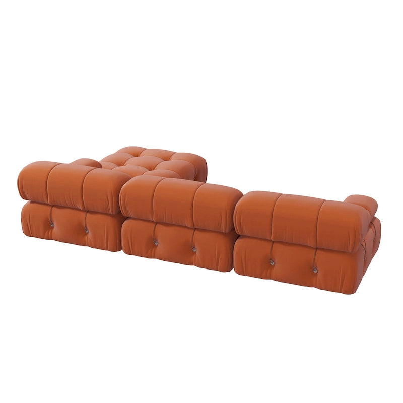 Canapé modulable 5 places en velours – Design capitonné, plusieurs coloris