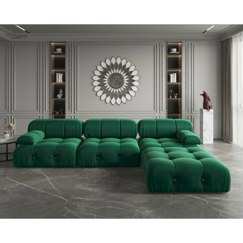 Canapé modulable 5 places en velours – Design capitonné, plusieurs coloris