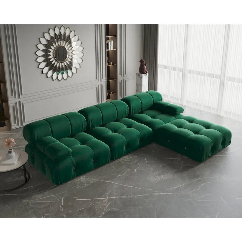 Canapé modulable 5 places en velours – Design capitonné, plusieurs coloris
