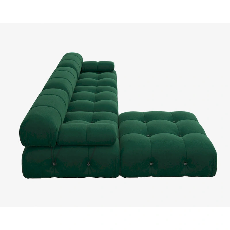 Canapé modulable 5 places en velours – Design capitonné, plusieurs coloris