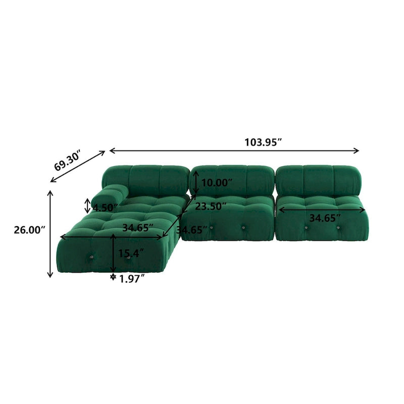 Canapé modulable 5 places en velours – Design capitonné, plusieurs coloris