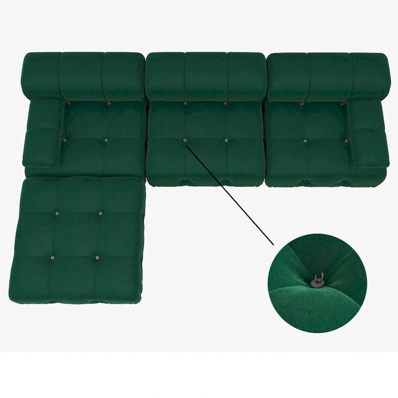 Canapé modulable 5 places en velours – Design capitonné, plusieurs coloris