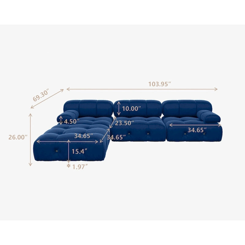 Canapé modulable 5 places en velours – Design capitonné, plusieurs coloris