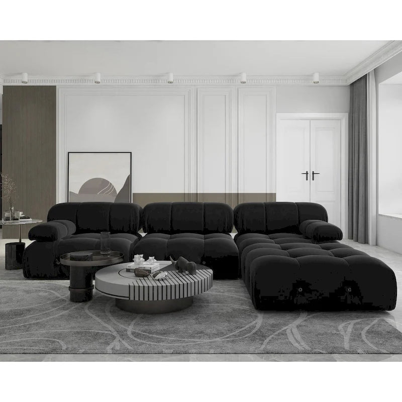Canapé modulable 5 places en velours – Design capitonné, plusieurs coloris